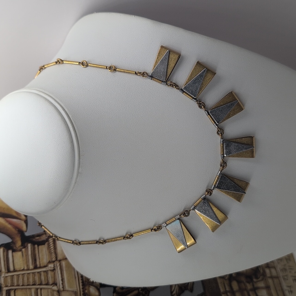 J.Crew Modernist Silver Gold Geometric Triangle Collar Necklace Two-Tone Jcd1b